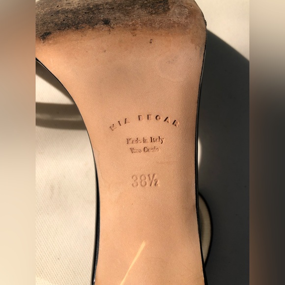 Mia Becar Leather Black Gold Heel back zipper High Heels open toe 38.5 US 8.5 - Picture 13 of 13